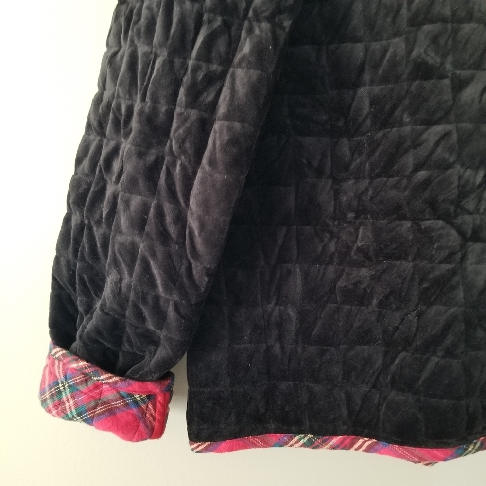 Vintage 90s Quilt Coat Plaid Cotton Lined Black Velvet Size Vintage XL - Picture 4 of 10